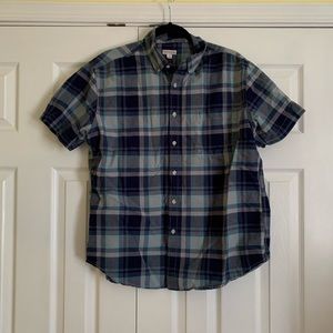 Merona large turquoise, gray and navy short sleeve button-down shirt